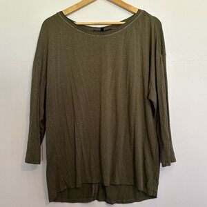 White House Black Market Knit Shirt Women's Size Large Green Long Sleeve Rayon‎